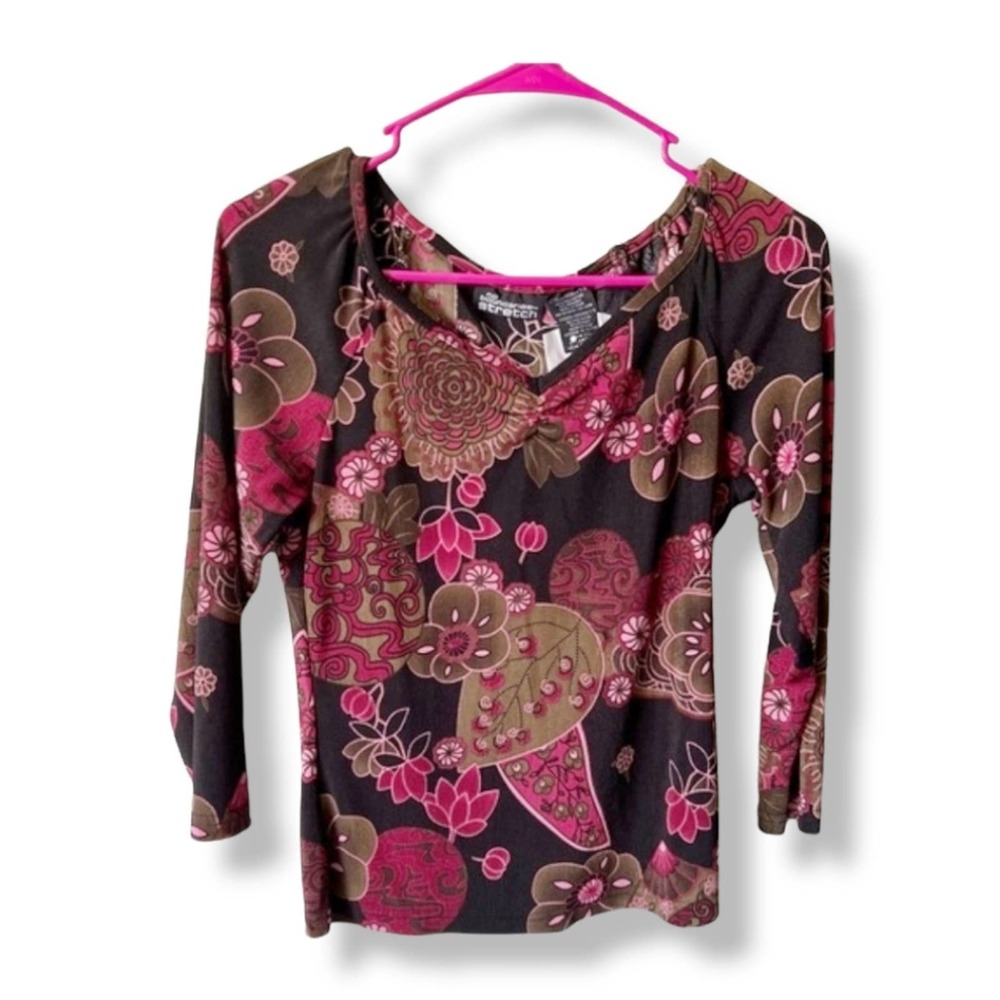 Vintage 90s y2k pink goblincore dark fairy butterfly mesh stretch top M